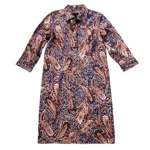 Talbots Cotton Paisley Print Shirt Dress Size 8 Boho Whimsical
